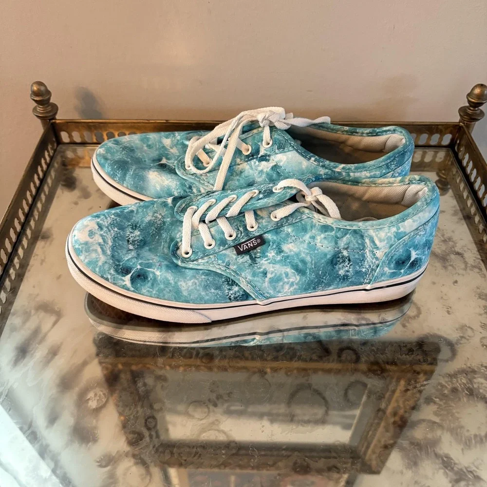 Vans Shoes Womens Size 7 Blue Ocean‎ Marble Print Low Top Canvas Lace Up Skate